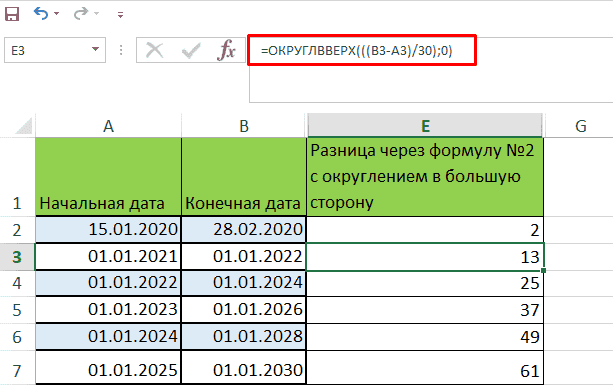 Посчитать количество недель между датами в excel