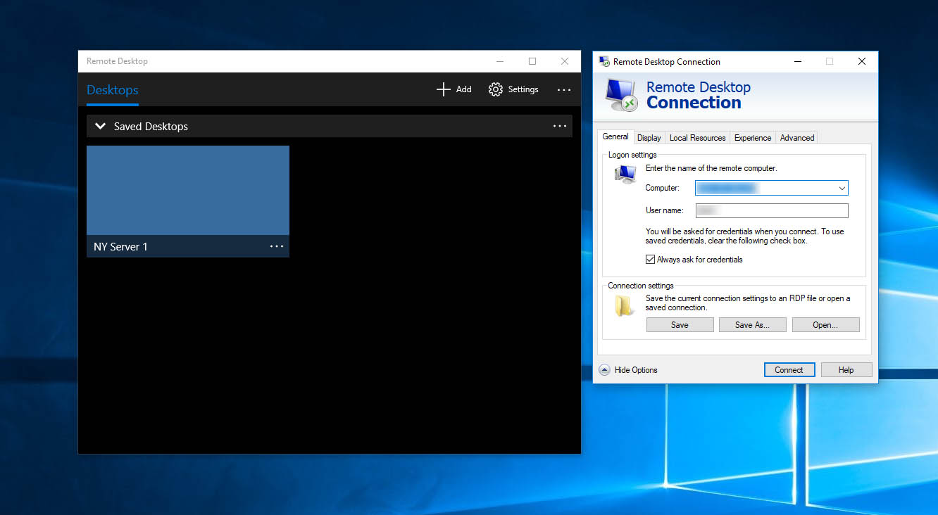 Windows remote desktop connection