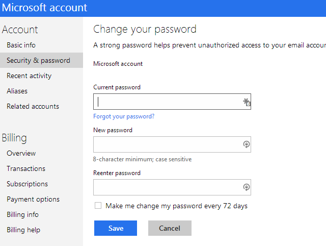 Changing password. Microsoft типы паролей. Входной язык Майкрософт.