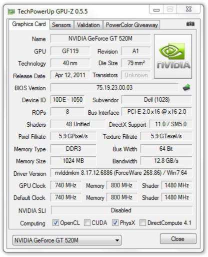 Nvidia geforce gt 520m. характеристики и бенчмарки
