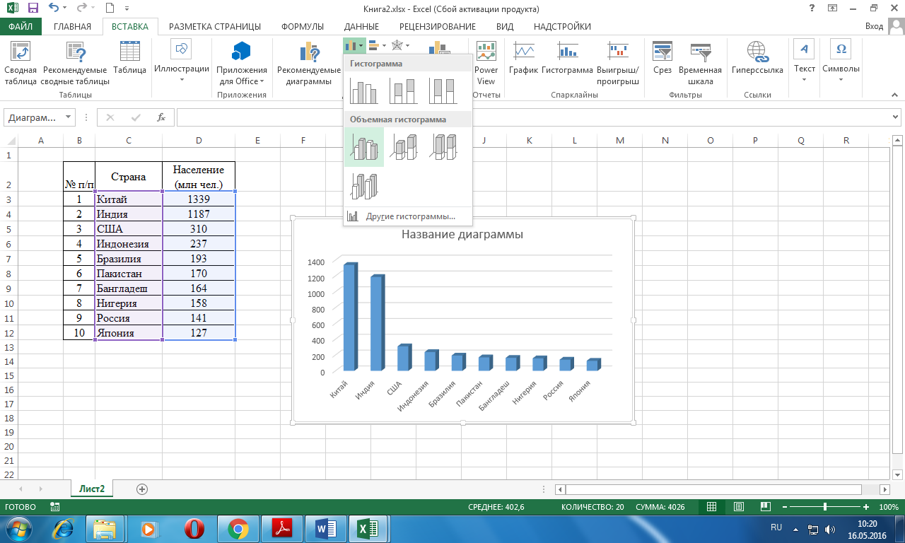 Как выбрать диаграмму в excel